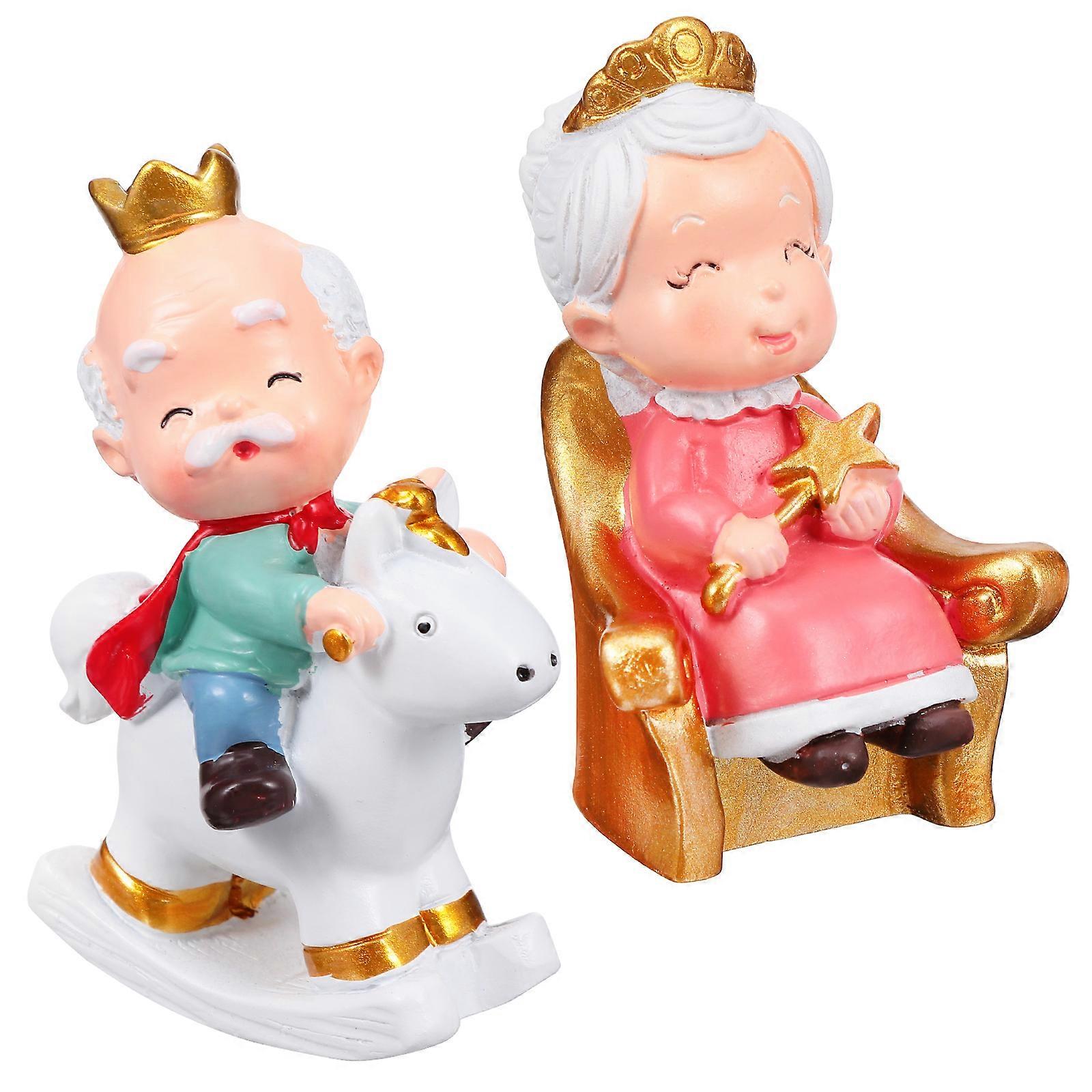 Anniversary Cake Topping Resin Technology Hand-painted Grandparents Theme Wedding Cake 2.6×2.0×1.2in 2Pcs