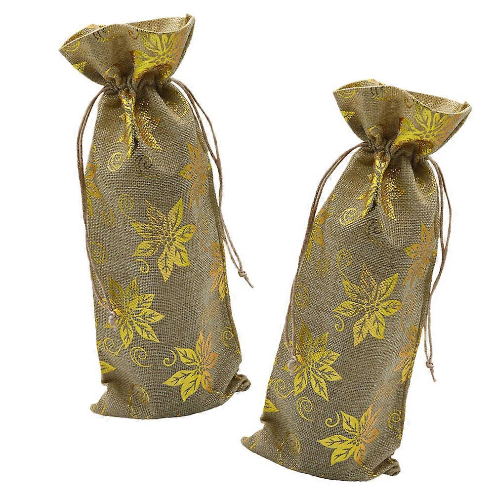 Present Bag Reusable Pouches Golden Rectangular Drawstring Bottle Cover Bags For Parties 15*37cm 2Pack
