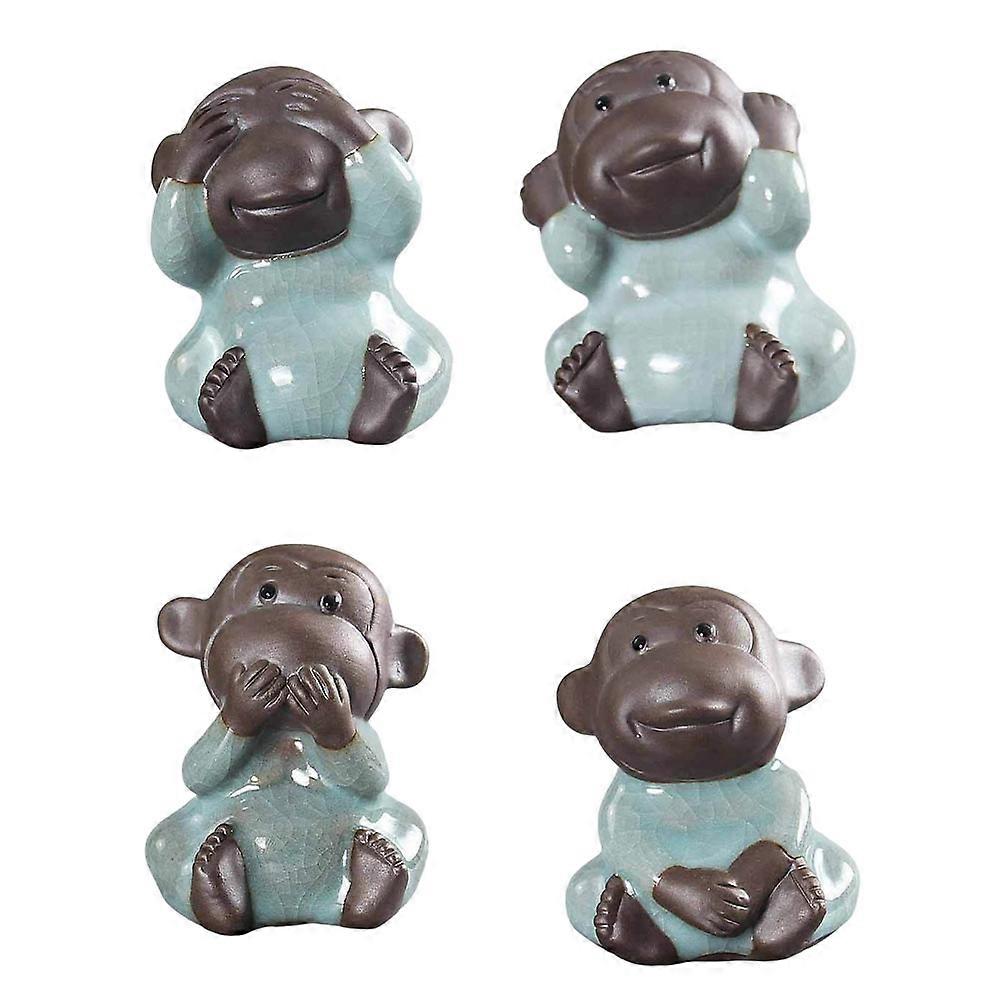 Monkeys Decorations Ceramic Monkeys Adornments Office Use Monkey Shape All-Match Style 7.5X5.5X5.5CM 4Pcs