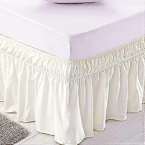 Pleated Bed Skirt with Ruffles Elastic Wrap Around (Cream, 200x200cm)