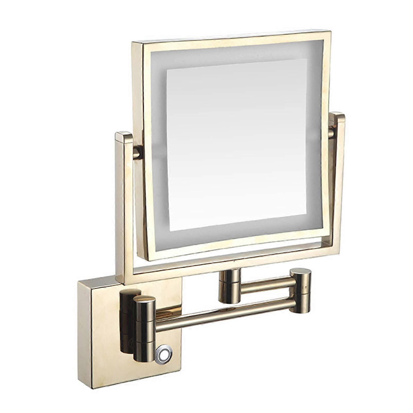 8 Inch LED Wall Mounted Makeup Mirror, 360° Rotating Bathroom Shaving Mirror, Square Cosmetic Mirror with 3x Magnification, DualSided Design
