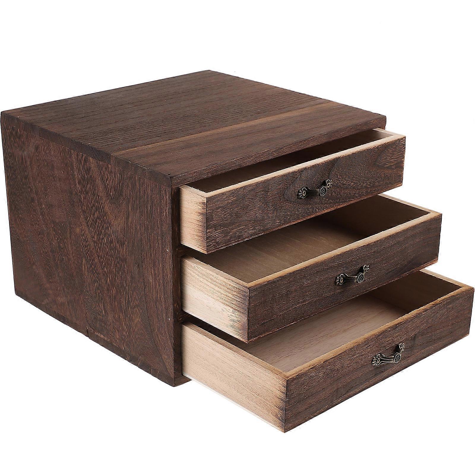 Desktop Storage Drawer Solid Wood Coffee for Decor Vintage Drawer Box