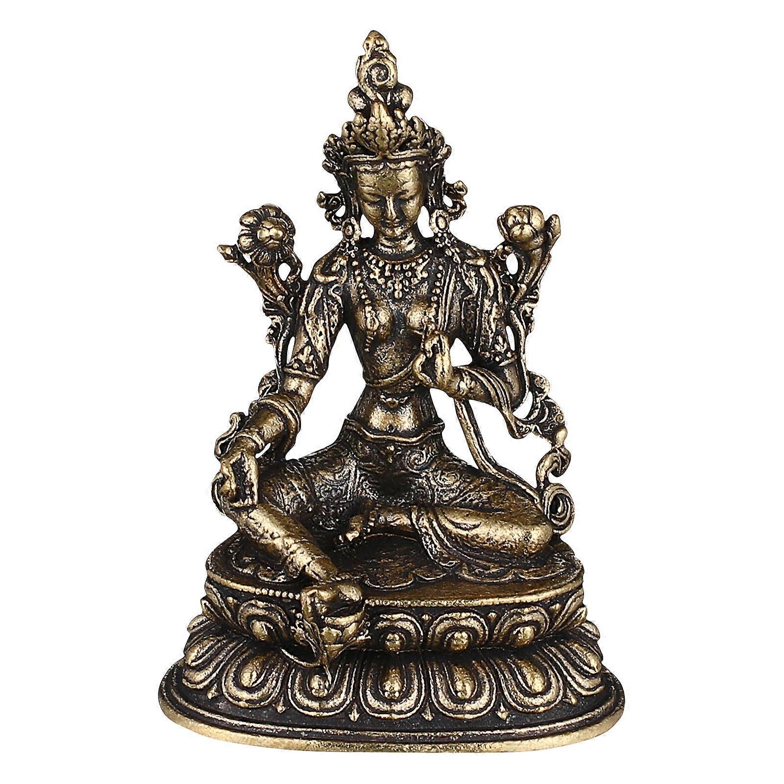Golden Brass Tara Buddha Statue for Decoration with Vivid Appearance and Blessing Meaning 6.5 Inches