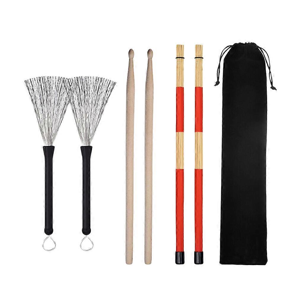Drum Sticks & Wire Brushes Set with Storage Bag – Durable, Comfortable Grip, Retractable Design for Jazz Drumming
