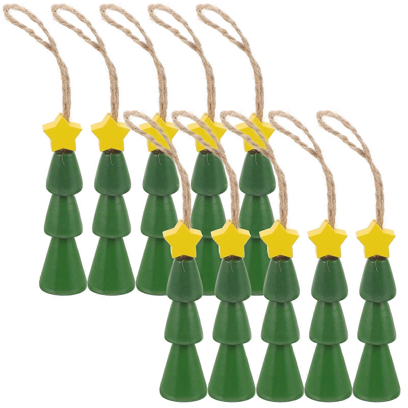 Wooden Beaded Xmas Tree Pendants Home Decoration Christmas Ornaments Tree Hanging Pendants Green 6.50X2.00X2.00cm Chic Sets