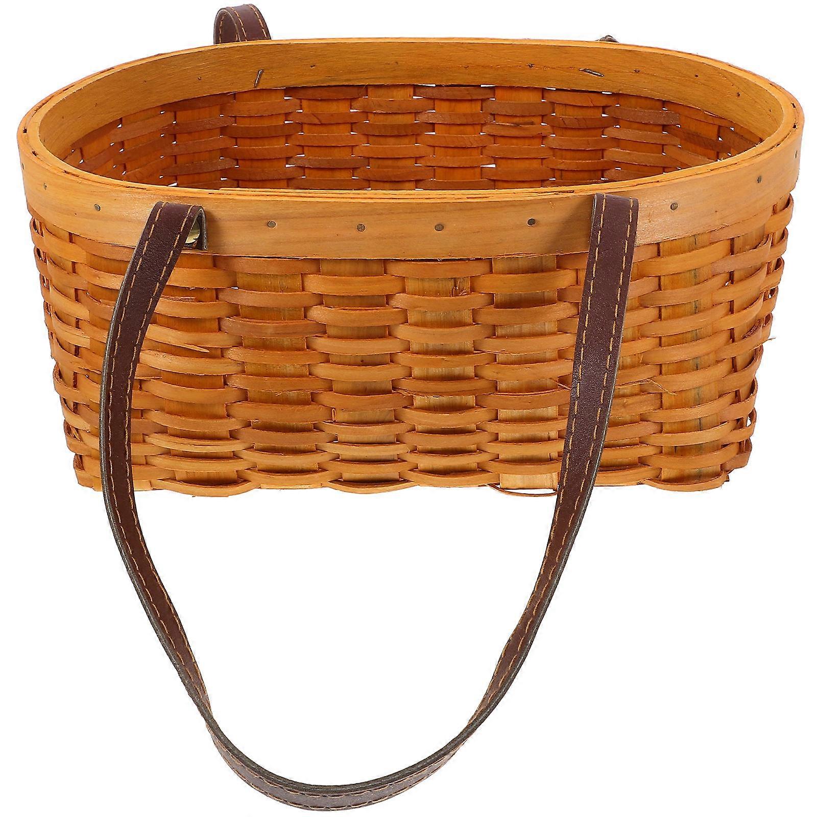 Light Brown Wicker Storage Basket for Fruits and Vegetables with Sturdy Handle 1 Count