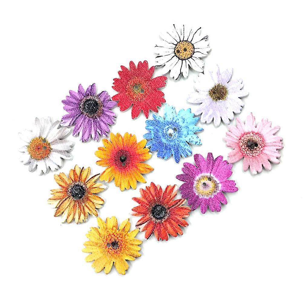 Wooden Sewing Buttons 2 Pack Chrysanthemum Shape White Base Decorative Durable Design for Crafts Scrapbooking Knitting DIY Projects