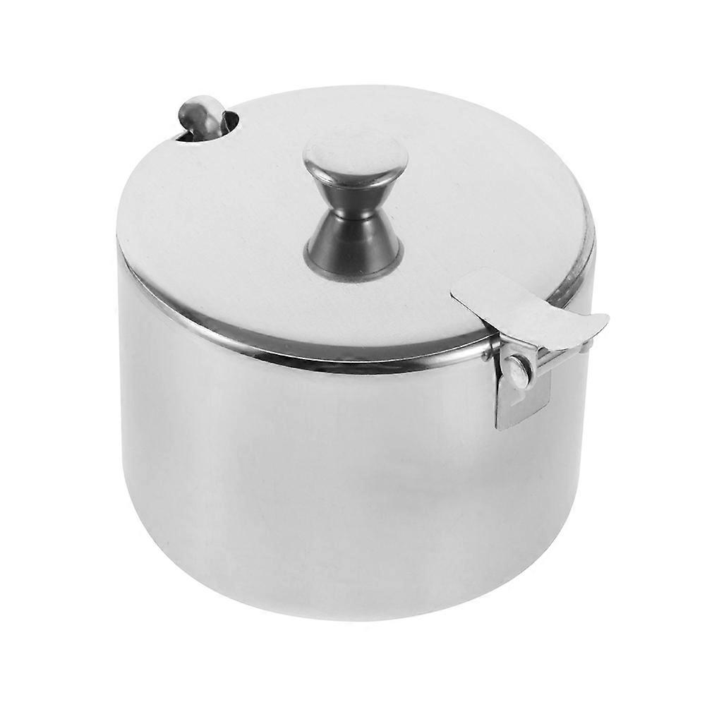 Salt Cellar with Lid and Spoon Stainless Steel Seasoning Box for Restaurant Use Versatile Storage Silver Color 3.7×3.7×3.1in 1Pack
