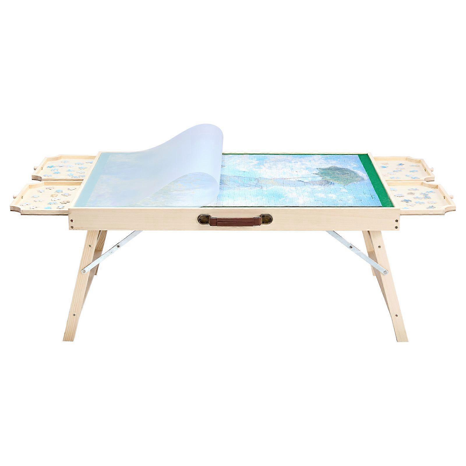 1500 Piece Puzzle Table with Folding Legs, 4 Drawers and Cover, 86x63cm Wooden Board, Adjustable 6-Tilting-Angle
