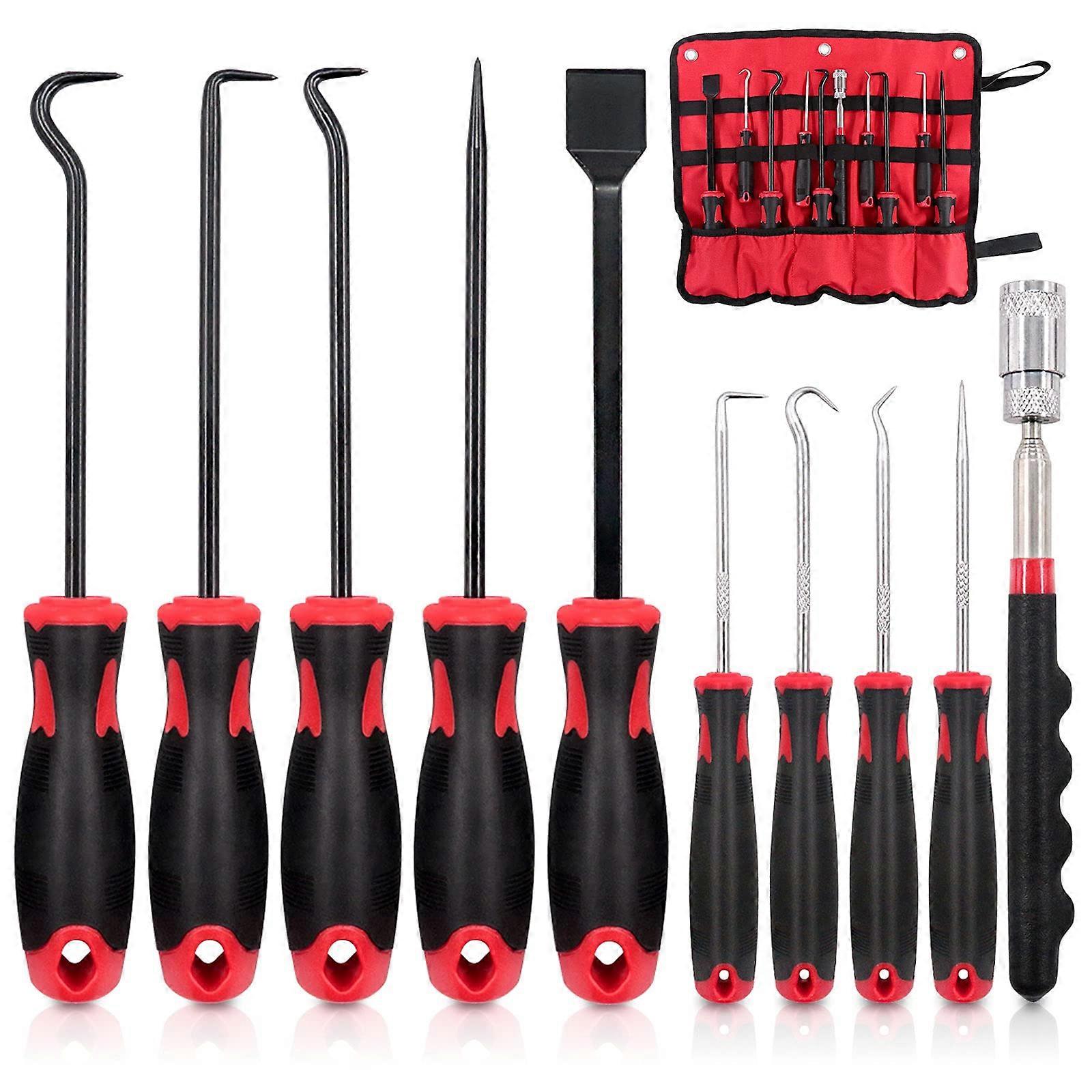 10pcs Precision Long Magnetic Telescopic Tool Set Scraper Seal Scraper Hose Remover Puller Hook with Storage Bag for Automotive Electronics Tools