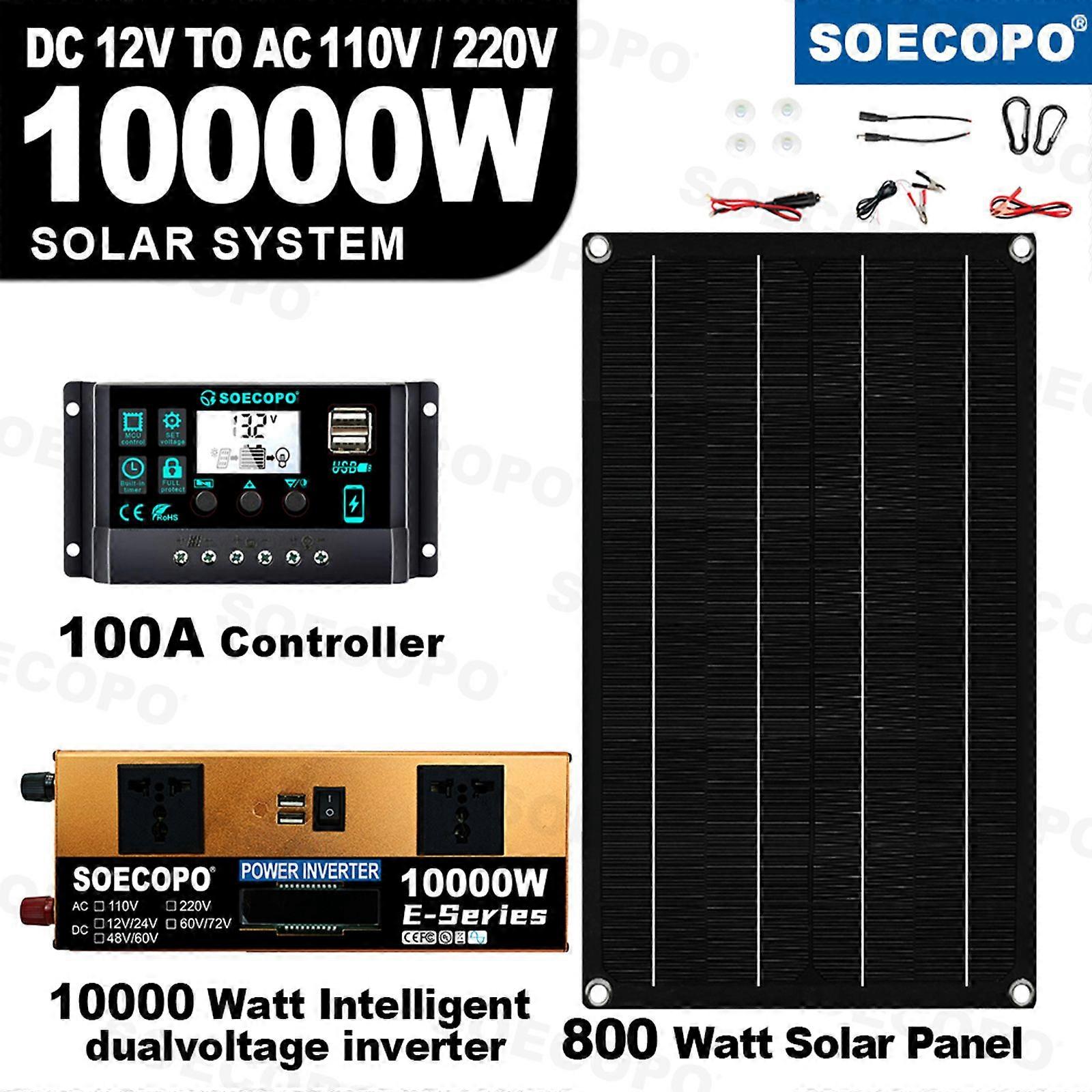 10000W solcelleanlæg 800W solpanel 100A controller 12V/24V til 110V/220V