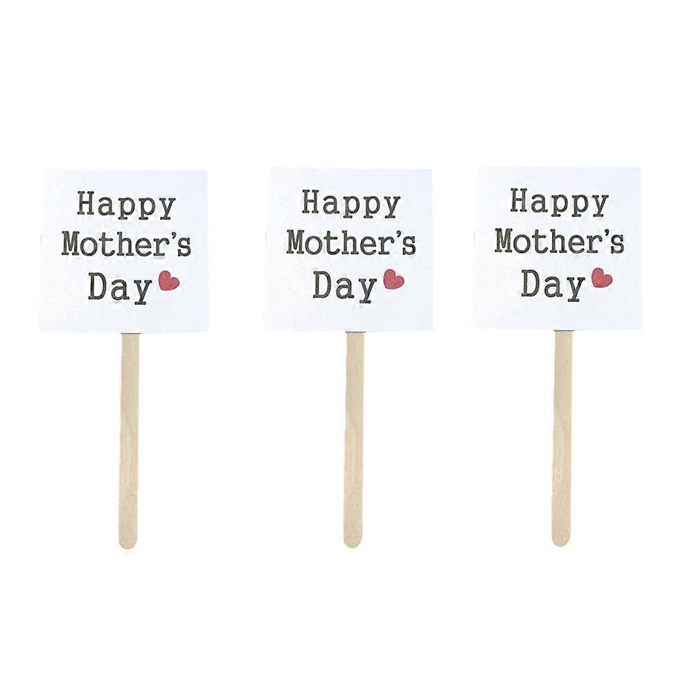 Cake Toppers Happy Mother's Day Supplies White Heart Shape Wooden Sticks 25Set