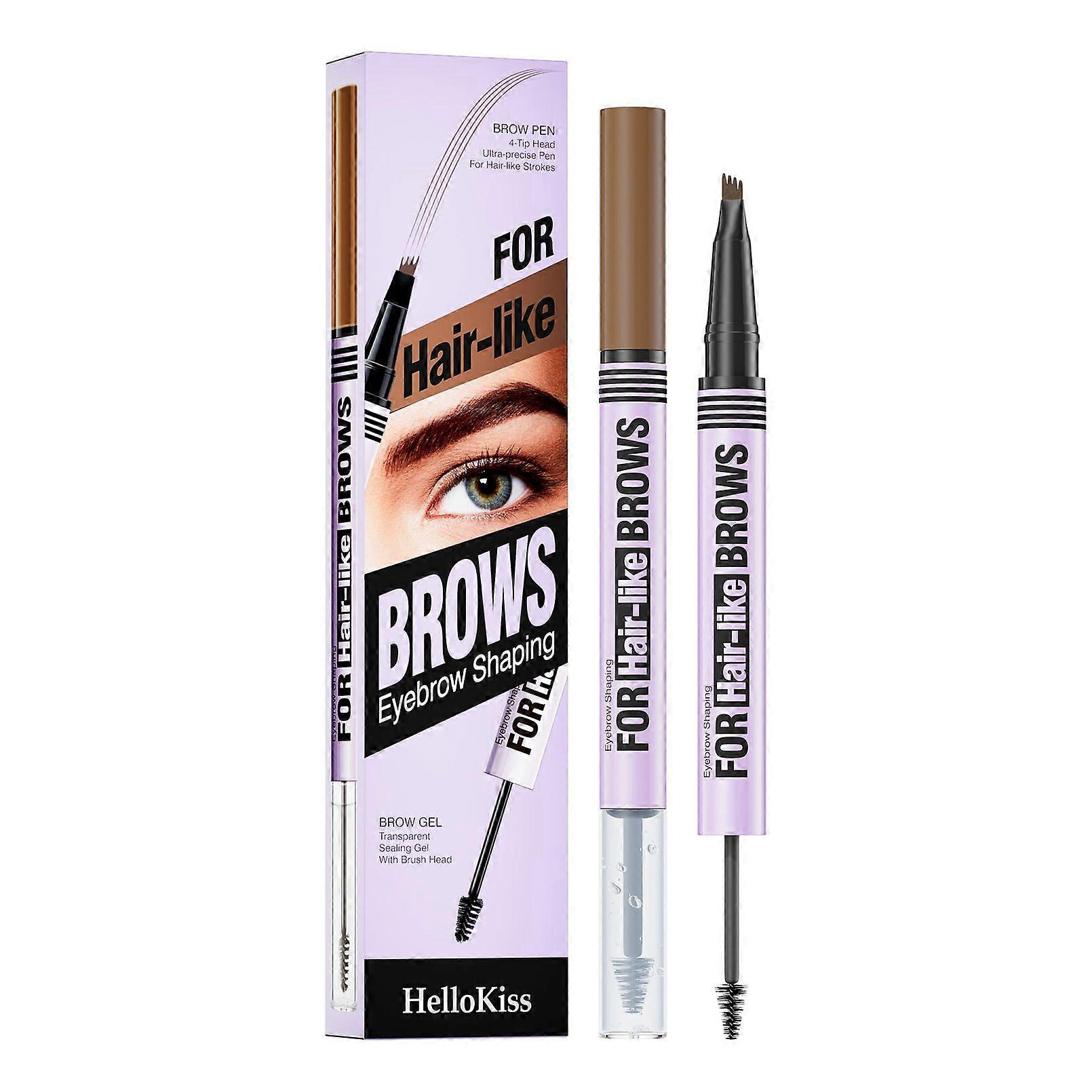 Eyebrow Pen and Eyebrow Gel - Eyebrow Pencils for Women with 4-Fork-Tip & Brow Gel Clear, Magical 2-in-1 Dual-Ended Brow Pen for Fuller-Looking Define