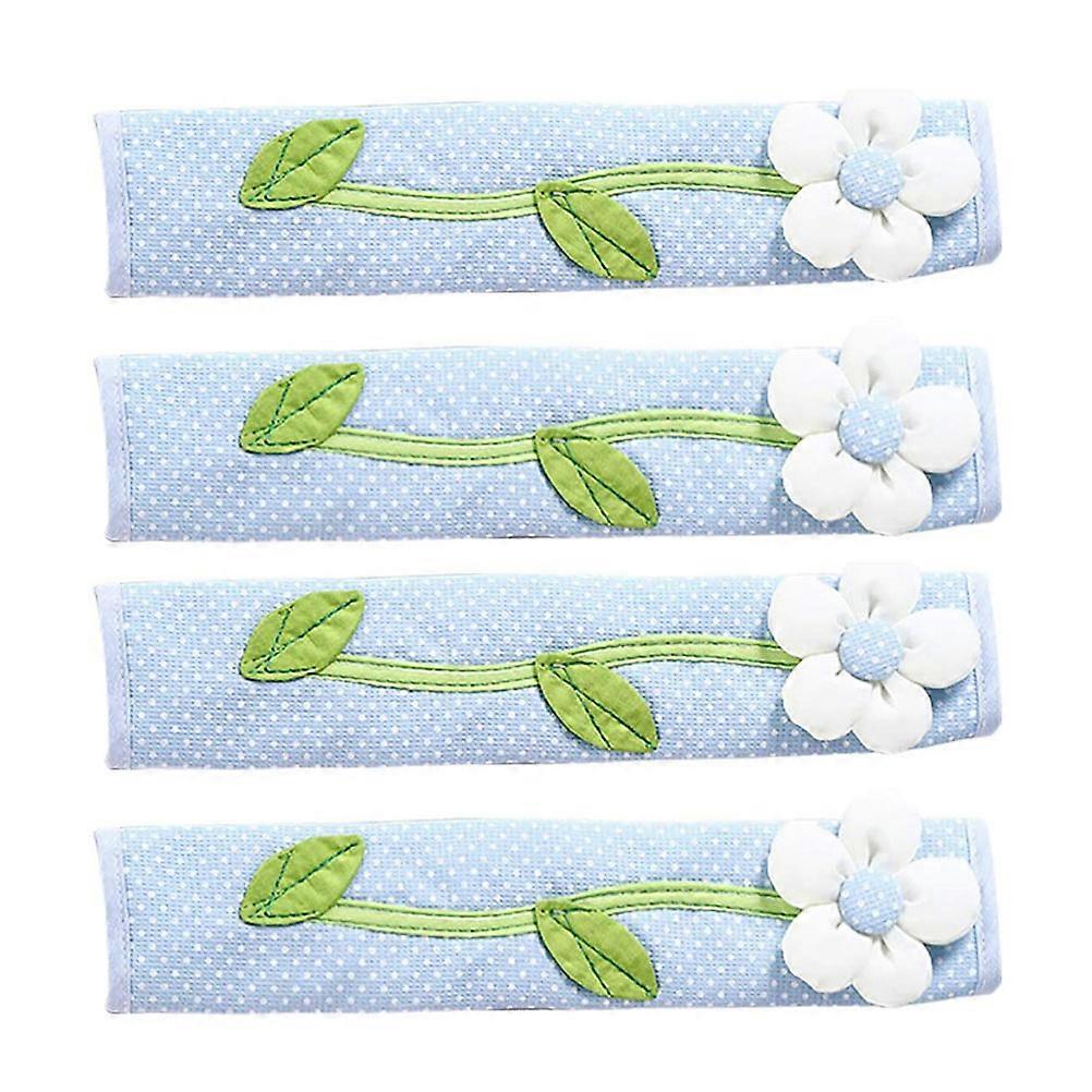 Blue Cotton Refrigerator Handle Covers for Decoration Set of 4 with Sunflower Design and Comfort Touch
