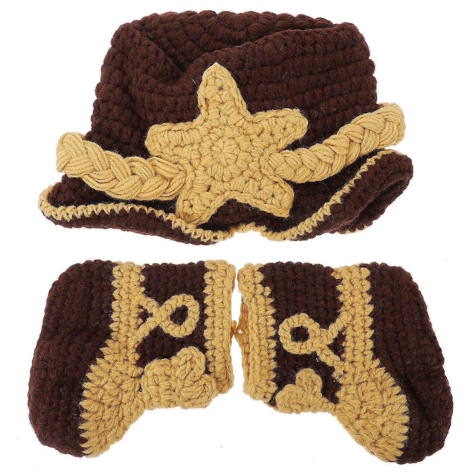 Coffee Wool Baby Photo Props Set with Shoes Handmade Knitted Design for Newborn Photography Clothes Size 2pcs