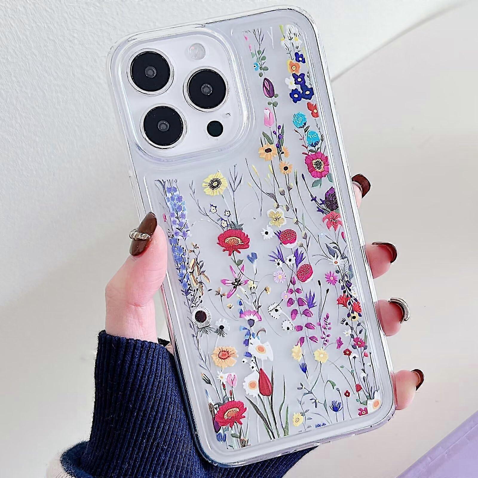 Miagon Flower Series Mobile Phone Case For iPhone 14 Clear Thin Soft Flexible TPU Protective Case With Floral Motif