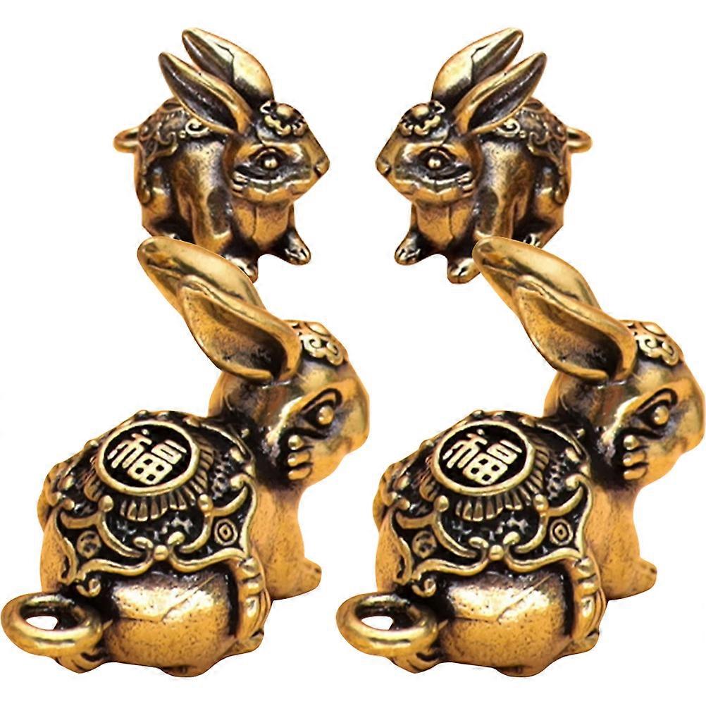 Retro Golden Brass Rabbit Charms for Party Decoration with Fine Details and Craftsmanship 4Pcs