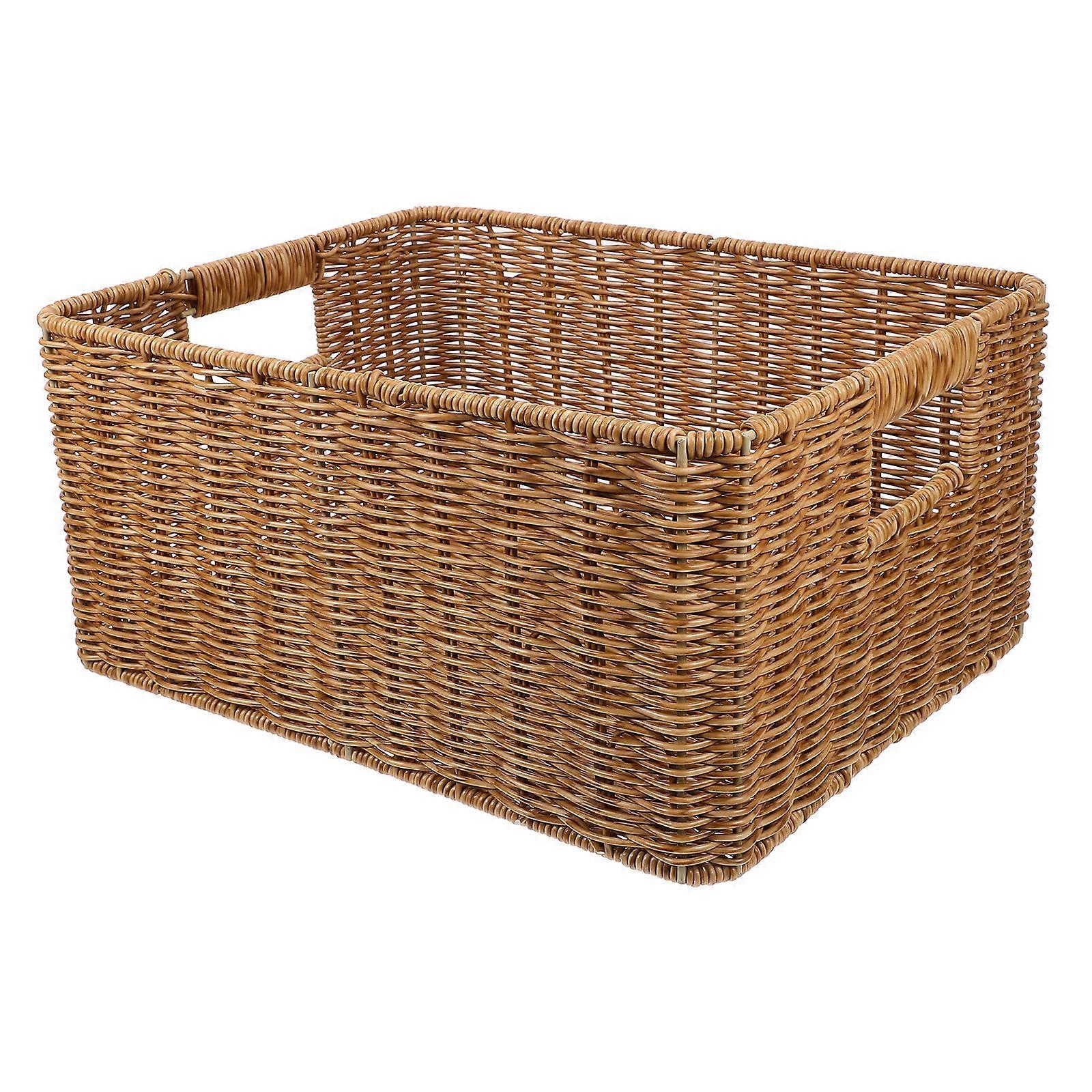 Khaki Large Capacity Storage Basket for Home Use Imitation Rattan Desktop Container 1 Piece