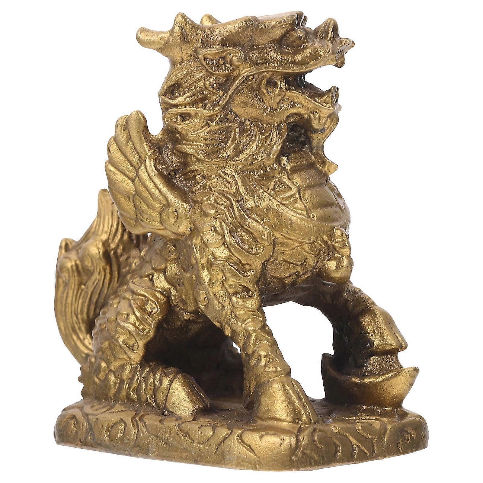 Golden Copper Kylin Sculpture for Propitious Geomancy Craft