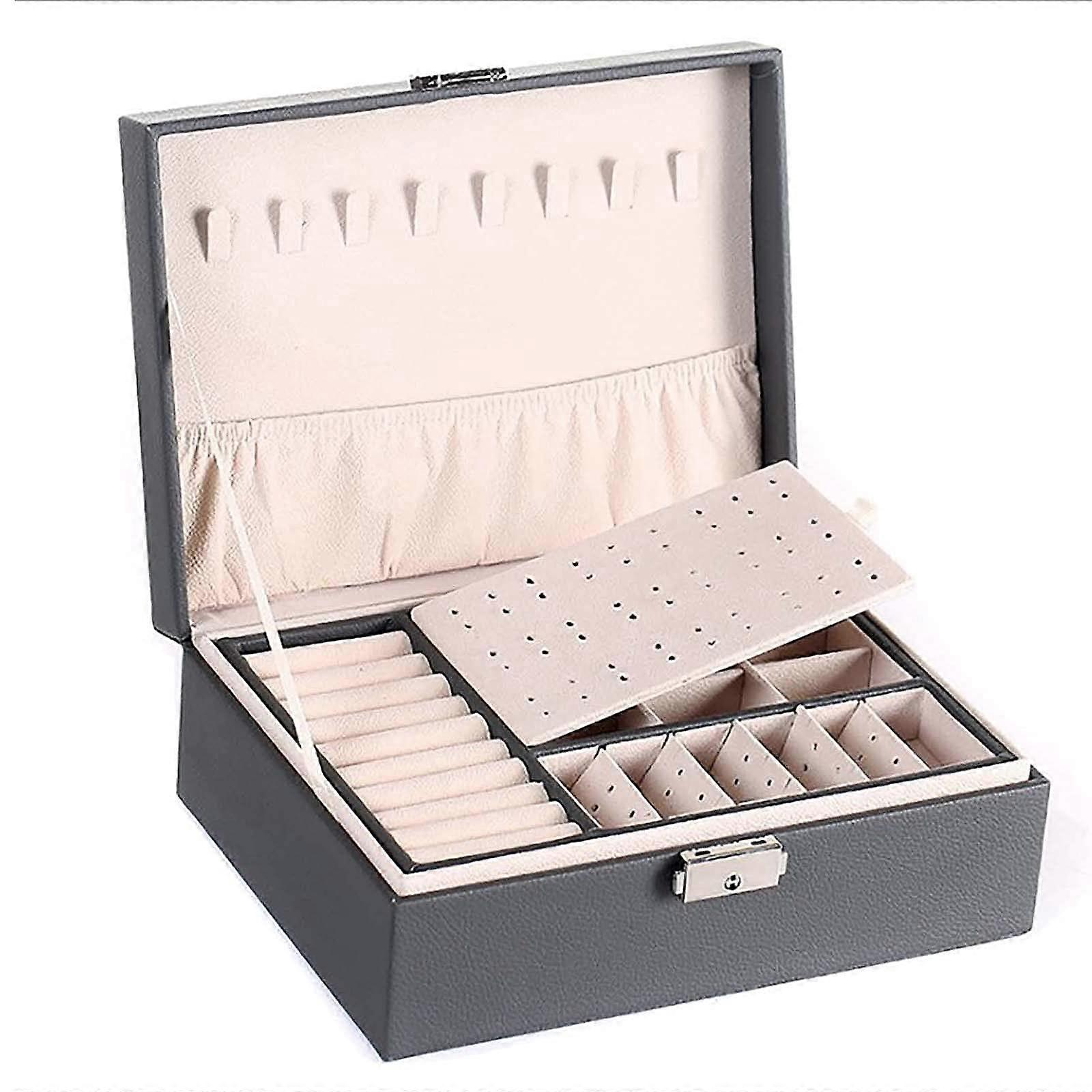 Jewelry Box Organizer Small Travel Jewelry Storage Case 2-Layer with Lock Removable Tray