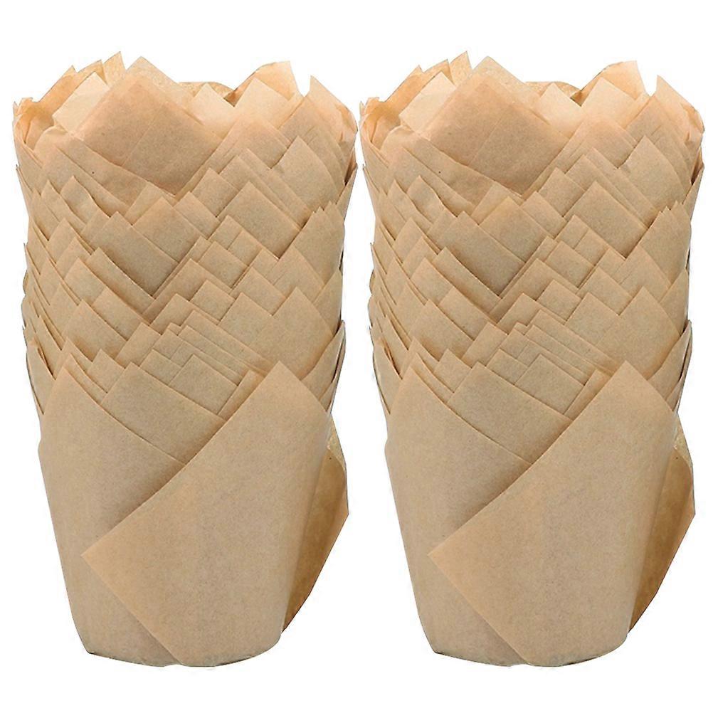 200Pcs Food-grade Cake Paper Liners Suitable For Grocery Stores And Coffee Shops Khaki Color Heat-resistant Tulip Shape Design