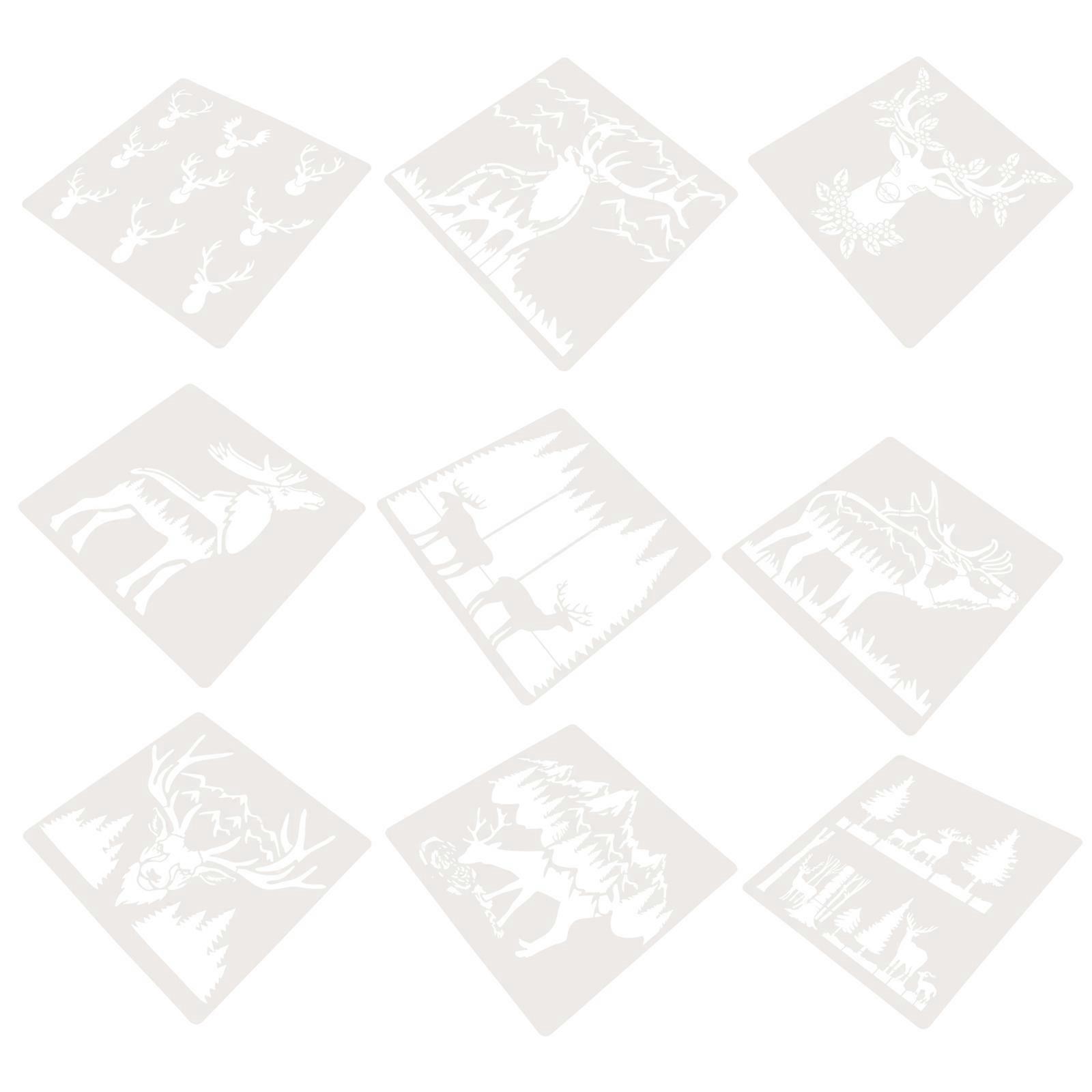 Reusable Stencils For Crafting 9Pcs Deer Theme Drawing Templates Designed For Crafts Enthusiasts 28X28CM White With Hollow Painting Style