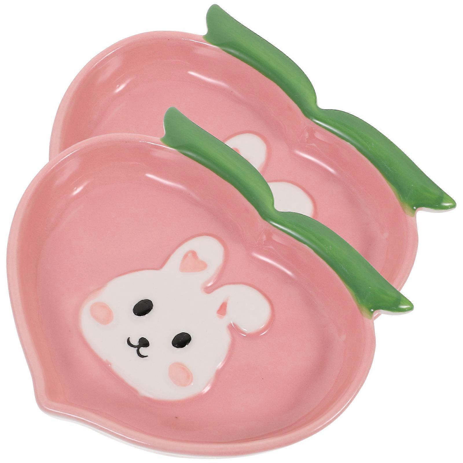 Peach Shaped Dipping Sauce Plate For Home Use 13X11.5X2CM Hand-painted Design 2Pcs