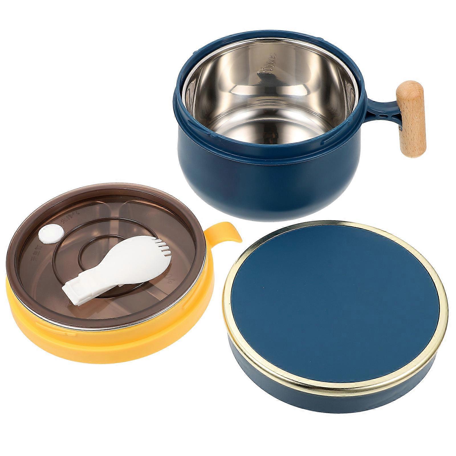 Blue Portable Lunch Box for Adults with Soup Container Made of PP and Stainless Steel Safe for Microwave Kitchen Use 3.5x5.5x7.5 Inches