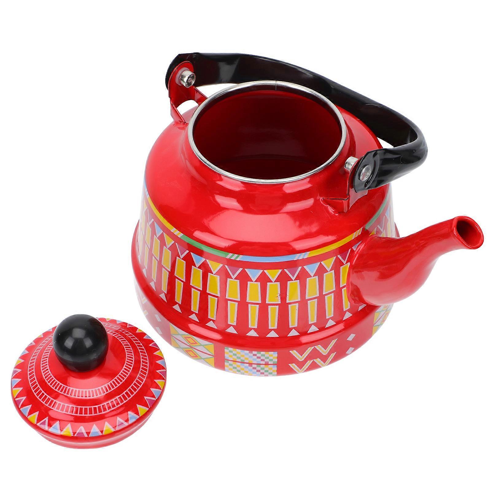 Hot Water Pot Household Kettle Daily Use Large Capacity Water Heating Red Enamel And Stainless Steel 1Set