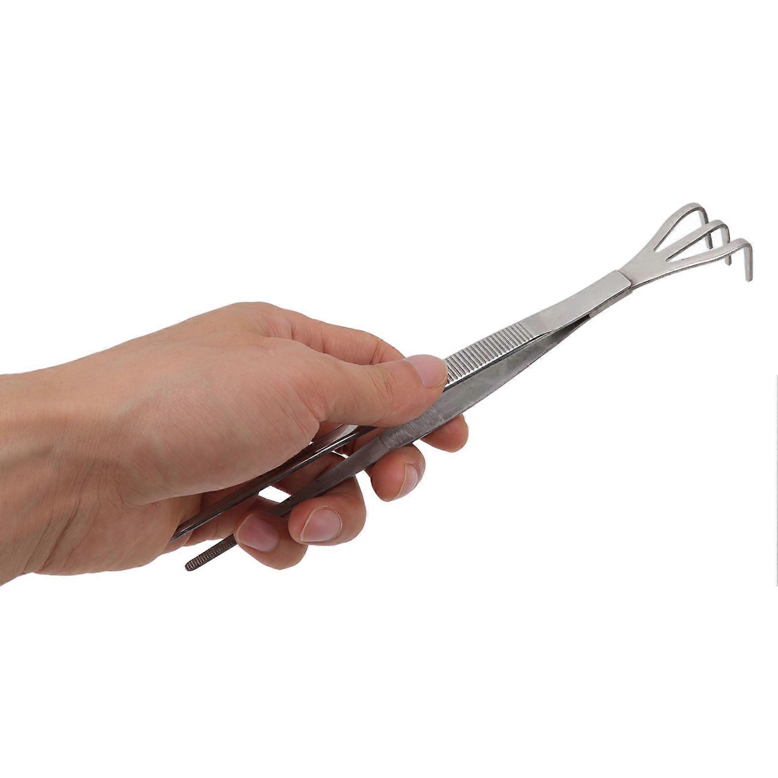 Root Rake with Tweezer 3 Prong Stainless Steel Loosen Soil Bonsai Tree Tools with Ergonomic Handle Straight