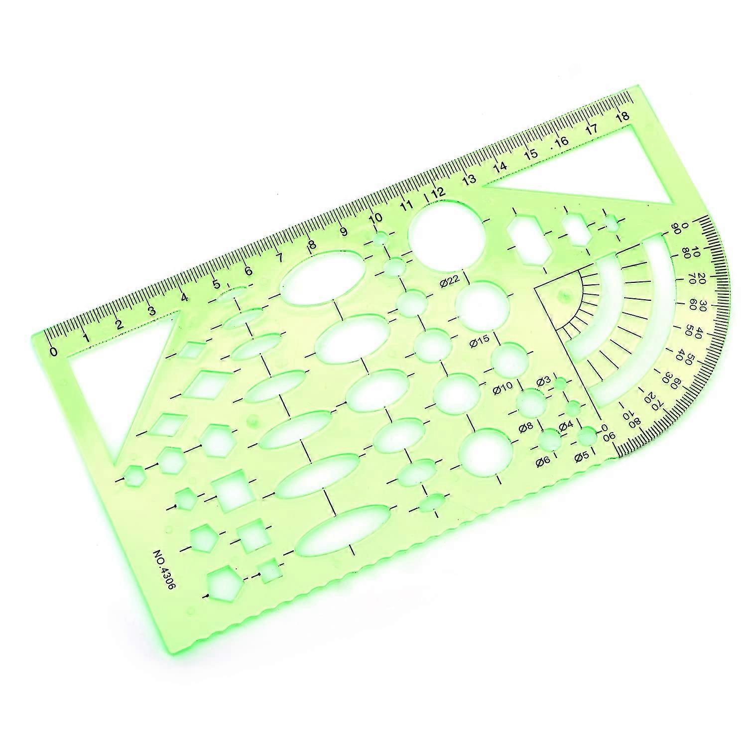 Model 4306 Geometric Drawing Template Ruler - Plastic Measuring Tool for Engineering, Building, and Furniture Design