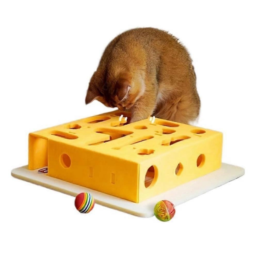 Cat Puzzle Toy Interactive Intelligence Toy for Cat Enrichment, Digging Box Maze with Bell Balls