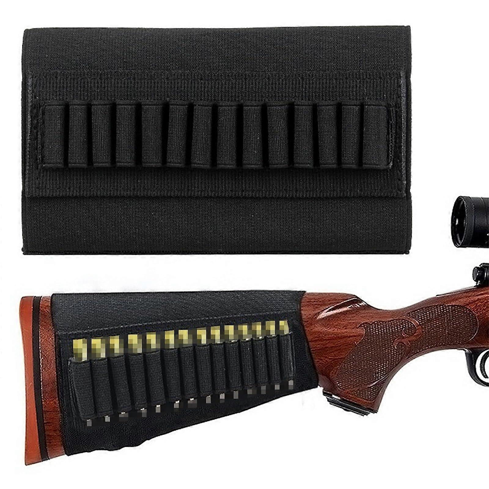 Tactical 14 Rounds Rifle Buttstock Bullet Ammo Pouch Cartridge Holder Shell Bag for 5.56mm Gun Shell Holders Hunting Butt bag Black