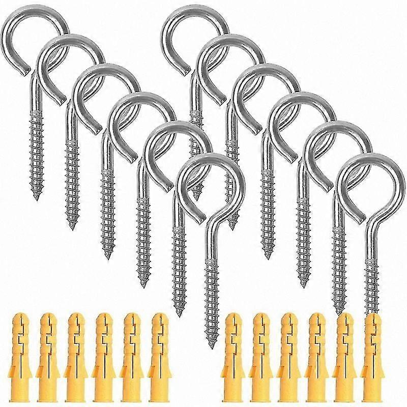 12 Pieces M6x80mm Stainless Steel Screw Eye Hooks with Expansion Tubes, Self-Tapping Ring Bolts for Indoor Use