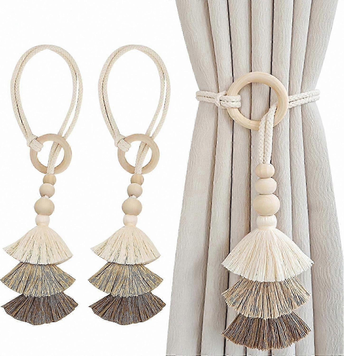Pair of Curtain Tiebacks, Boho Style Fringe Holders, Triangular Tassel Tiebacks for Drapes, Home Decoration Accessories