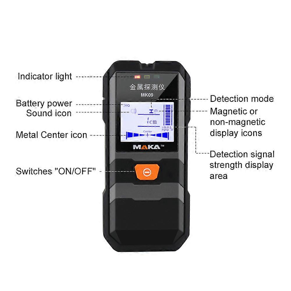 MAKA MK09 Portable LCD Backlight Display Infrared Metal Detector High Accuracy Metal Objects Steel Wire Copper Tube Finder Depth Tracker Wall Scanner