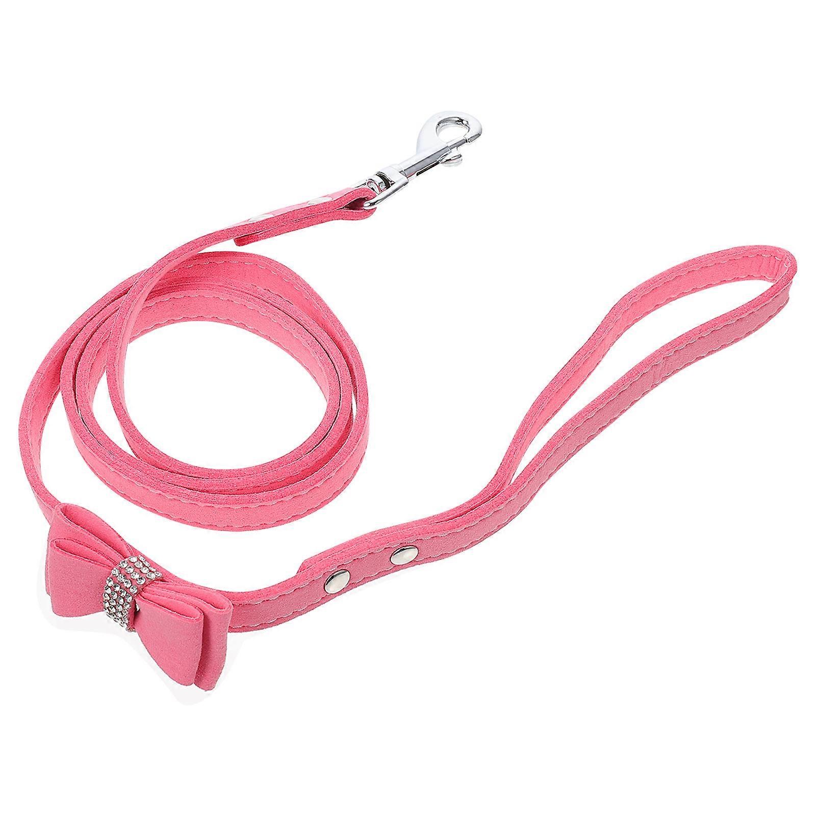 Pet Leash Rhinestone Bow Adjustable Puppy Cat Walking Rope Pink Ultra-Fiber Firm Fixation 1Pcs