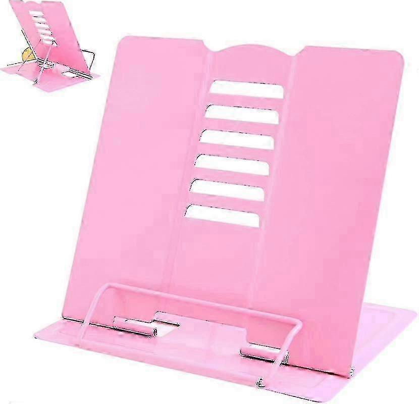 Vaaleanpunainen metallinen kirjateline kirjojen, keittokirjojen ja aikakauslehtien lukemiseen