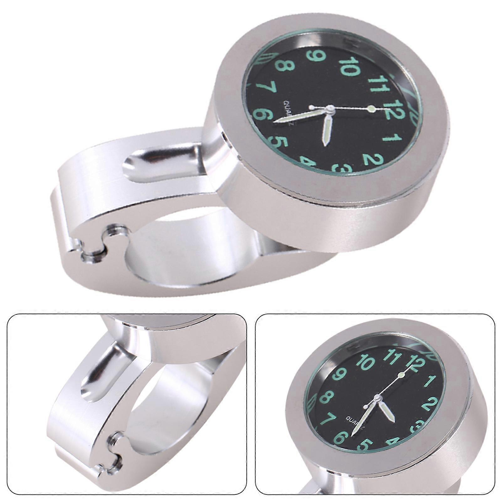 1pc Silver Motorcycle Waterproof Handlebar Glow Mount Clock Watch Universal
