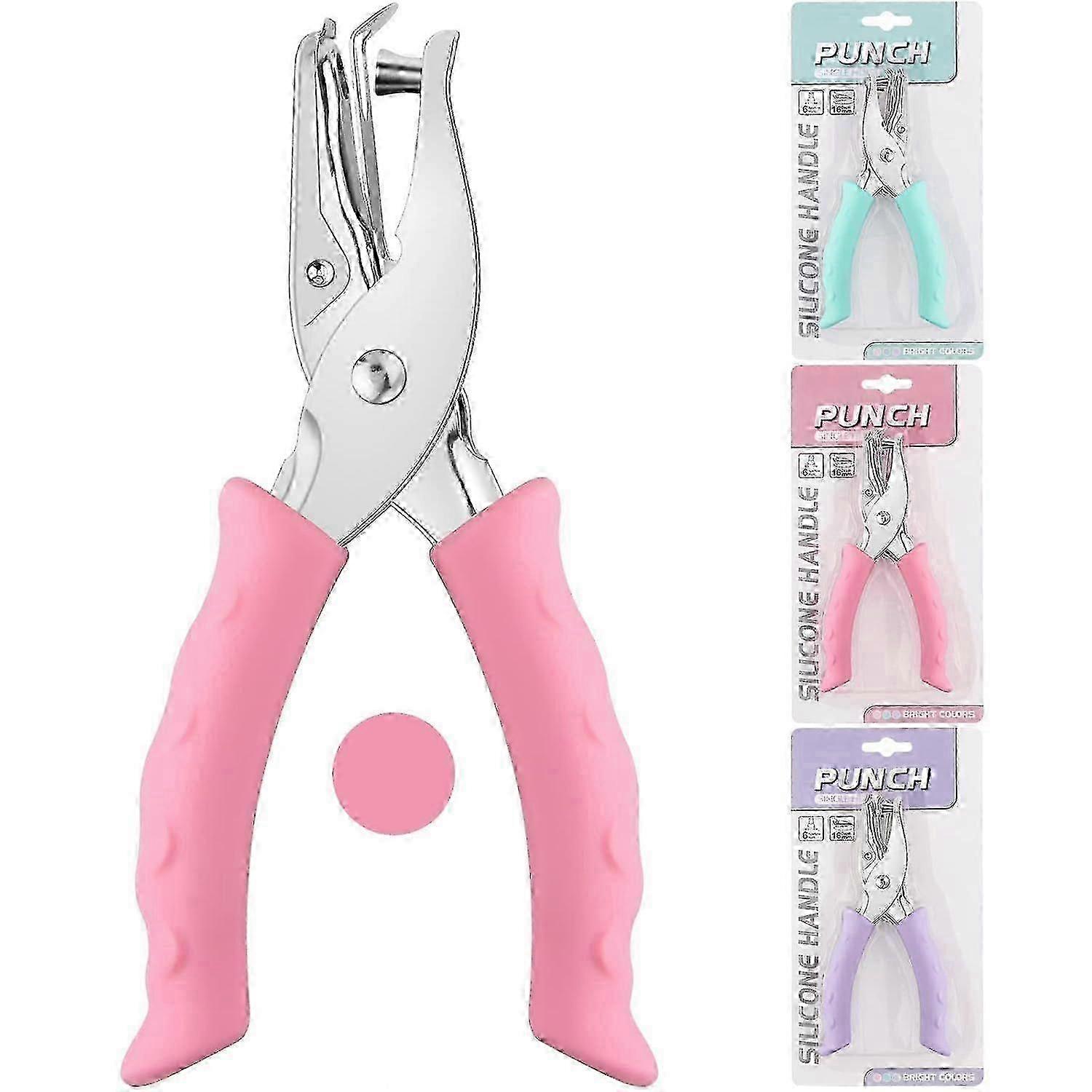 Pink Soft Handle Single Hole Metal Punch Tool for DIY Crafting & Paper Projects