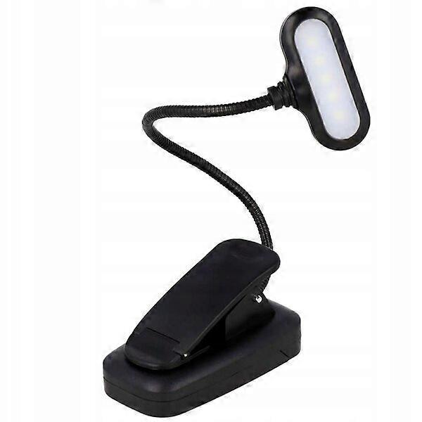 Clip-on LED reading lamp, powered by 3 AAA batteries, with a total length of 28.5 cm