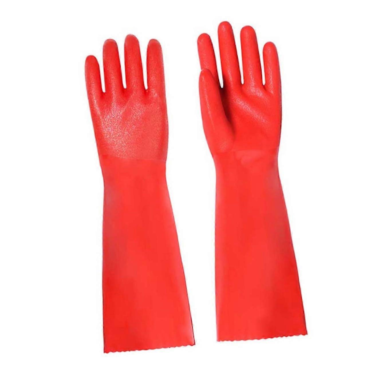 Thicken Dishwashing Gloves Nonslip Kitchen Cleaning for Housework Durable Comfortable Red 40cm