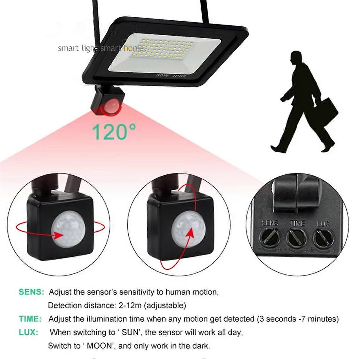 LED PIR Floodlight 50W Black Shell AC220V Waterproof