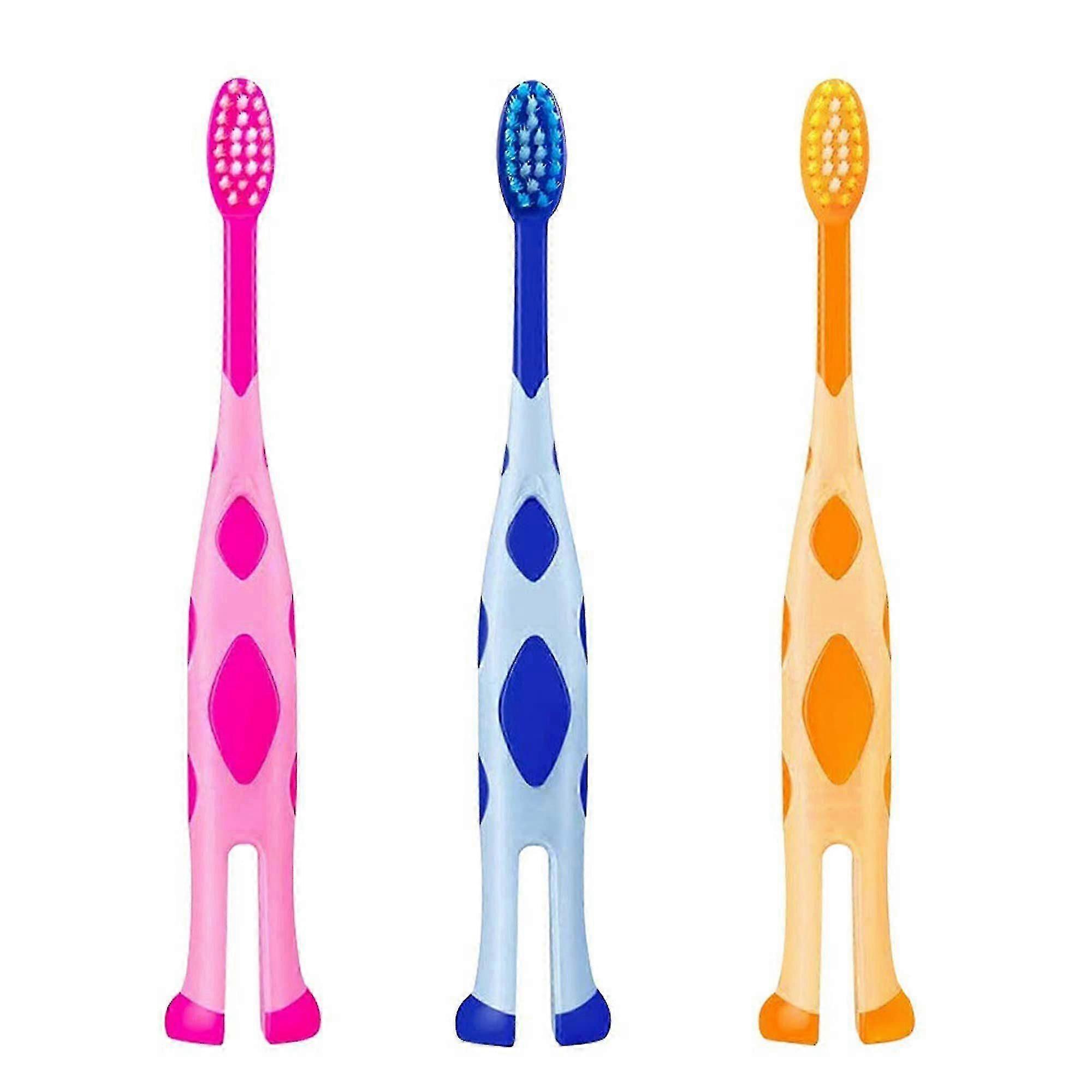 Kids' Manual Toothbrush with Extra Soft Bristles and Stable Base, Suitable for Ages 2+, Pack of 3