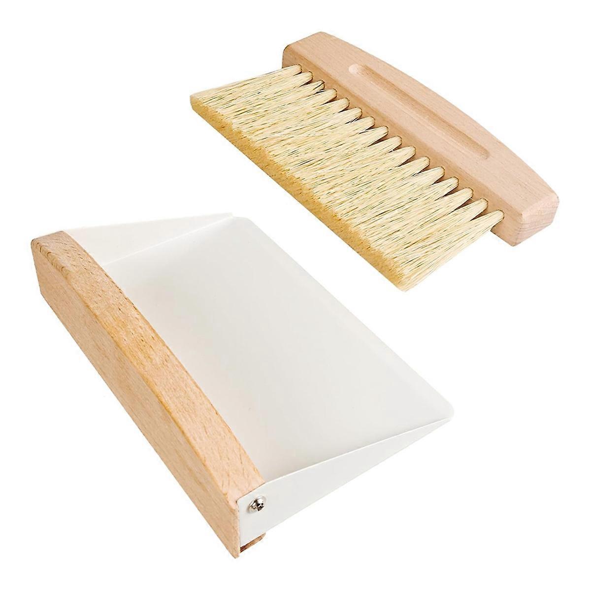 Mini Wooden Dustpan & Brush Set for Desktop White