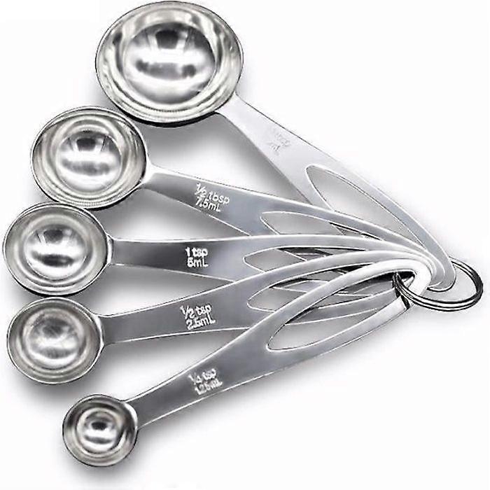 Set of 5 measuring spoons, tsp and ml, for measuring dry and liquid ingredients (coffee, tea, etc.) + melon ball scoop