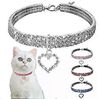 New Cat Dog Collar Three Row Elastic Rhinestone Pet Collars Love Decoration Necklace Puppy Kitten Ornament Pets Supplies