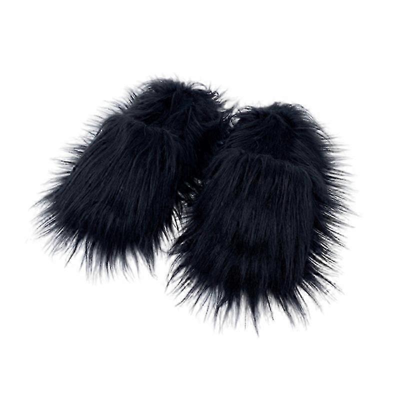 Women's Cozy Winter Slippers Faux Fur Open Toe Non-Slip Indoor Shoes Warm Plush Flat Slide-ons for Home Use Y2K Style