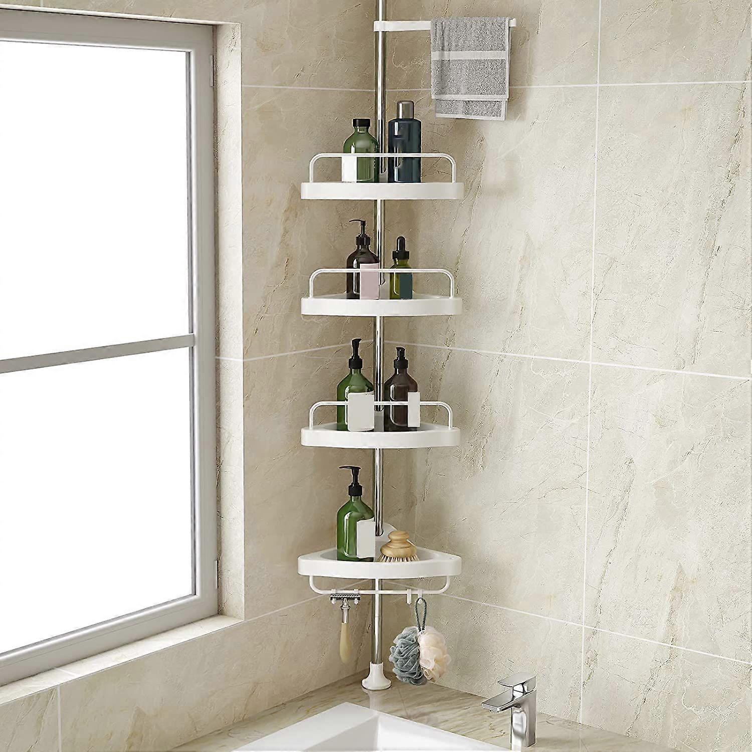 Hamitor Corner Shower Shelf Adjustable 4 Tiers Telescopic Shower Storage Rack Towel Rack Shampoo Holder Bathroom Accessory