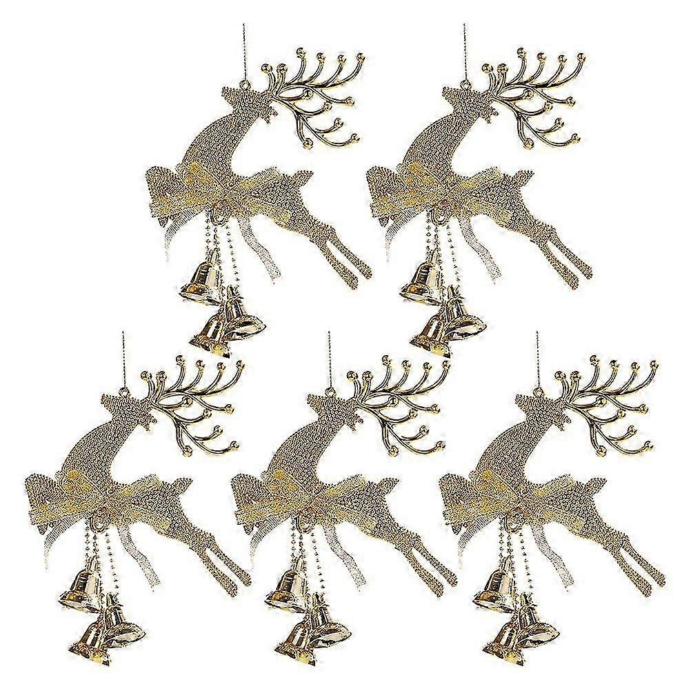 5 Pcs Hangers Decorate Reindeer Ornaments Xmas Tree Decoration Jingle Bells Christmas Holiday Party Supplies